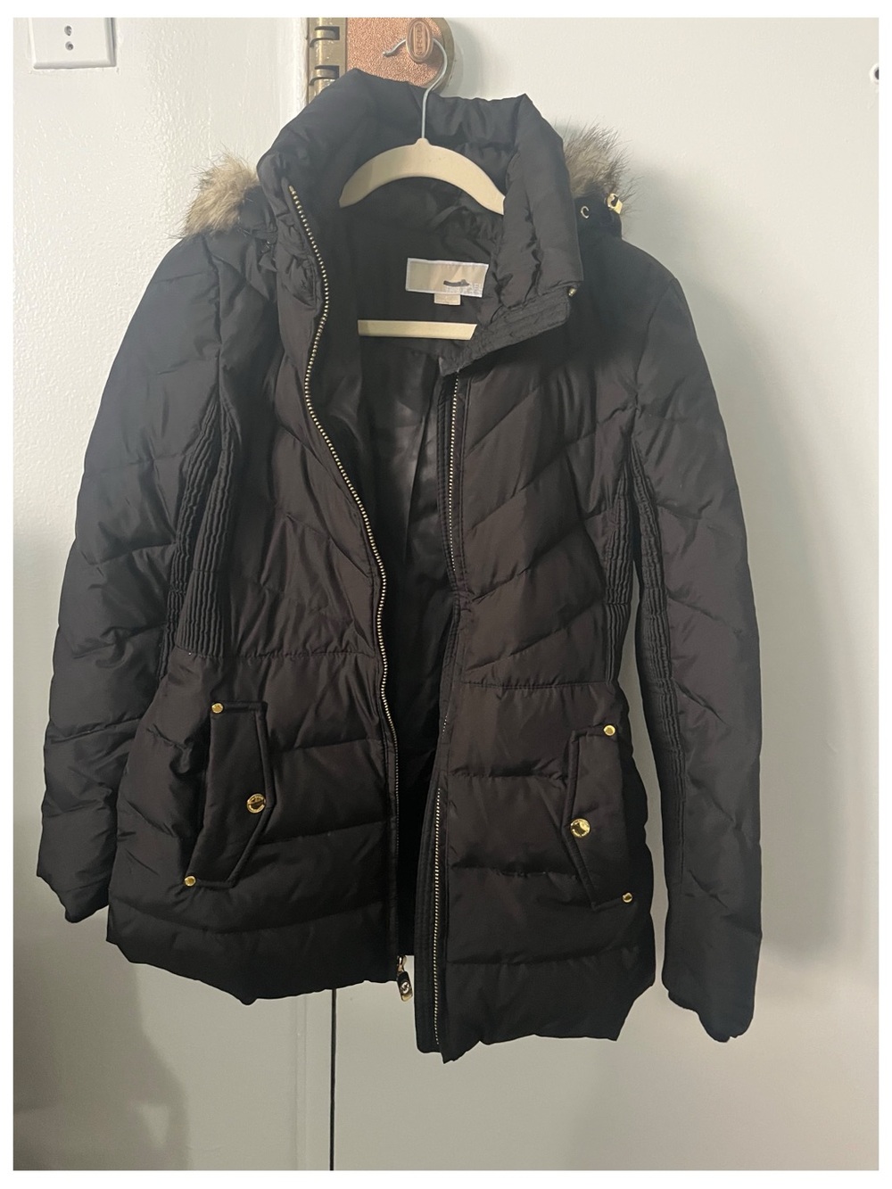 Michael Kors Black Puffer Coat with Fur Hood size small